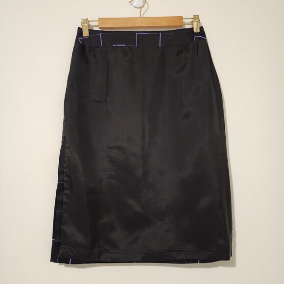 Nathalie Chaize Paris Womens Straight Skirt Size 6 Black Purple Side-Slit Lined - Picture 4 of 8